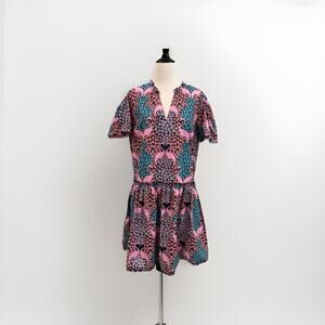 Simply Southern Dress Women’s Small Print Bird Flamingo Floral Dropwaist Poplin